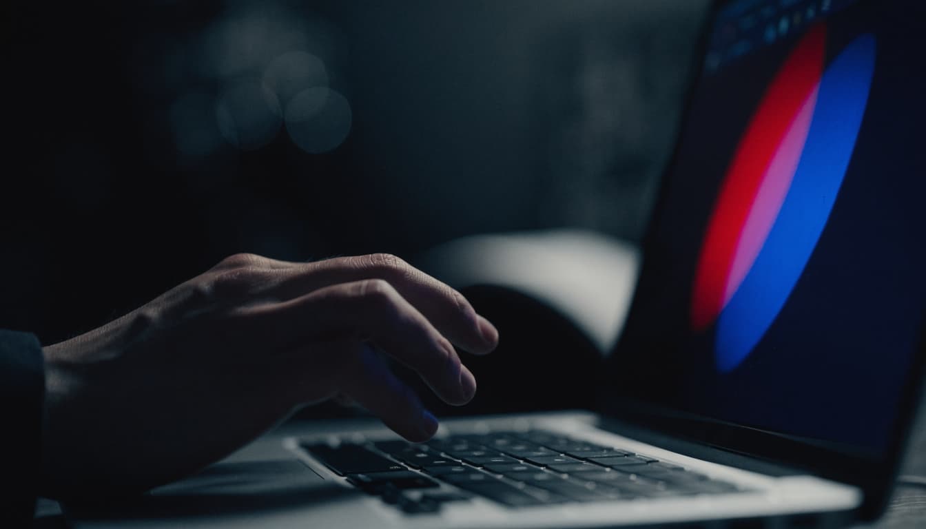 Two monitors on a dark desk showing email traffic on one screen and a filtering dashboard on the other